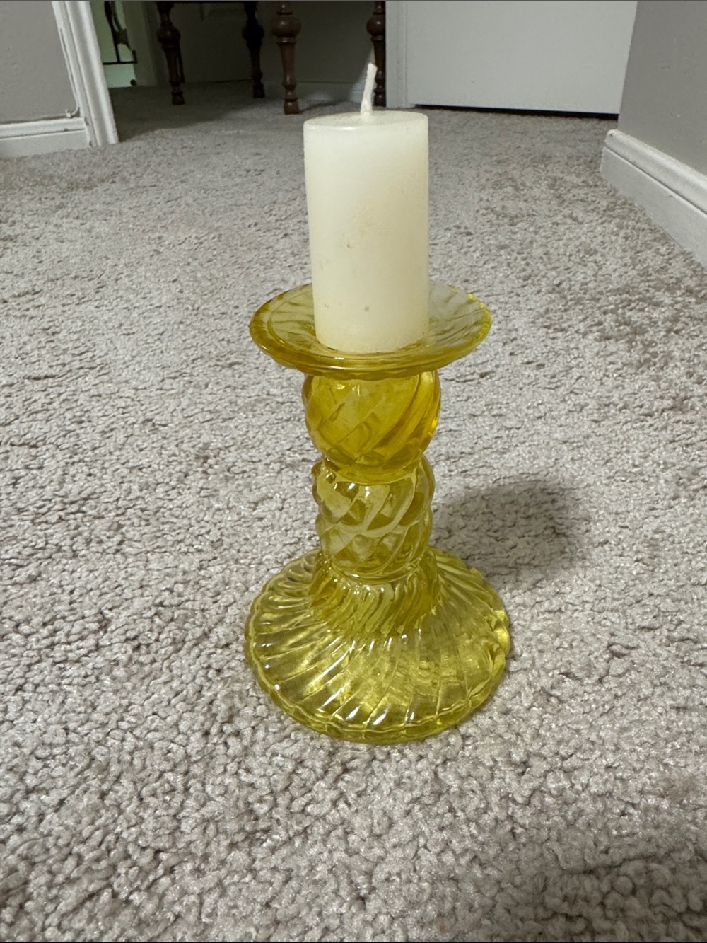 Yellow Glass Swirl Candle Holder - Decorative Home Accent